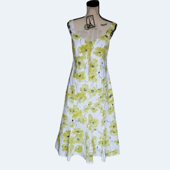 per una Dresses & Skirts - Per Una white Green Floral Sundress Elegant Summer Midi cotton Dress size 12 R